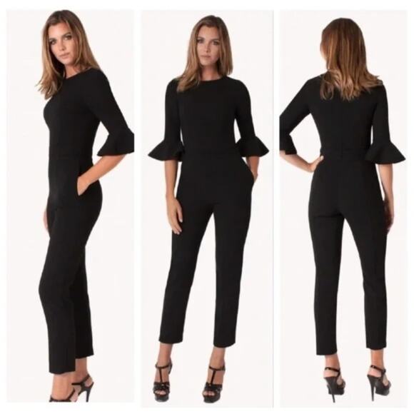 Black Halo Brooklyn Jumpsuit Womens 4 Cropped Designer Cocktail Party Night Out - Picture 1 of 12